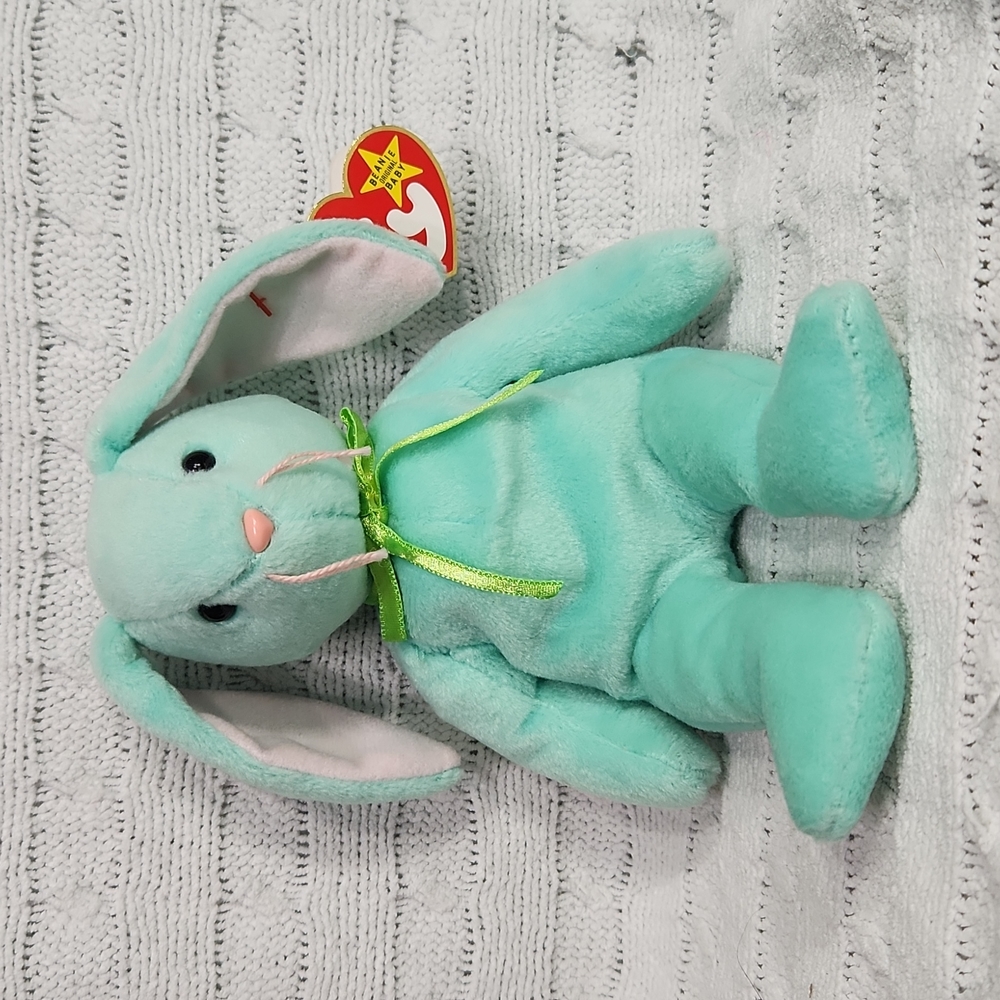 Rare Mint 1996 Ty Hippity Green Bunny Beanie Babies Tag Errors PVC 4119